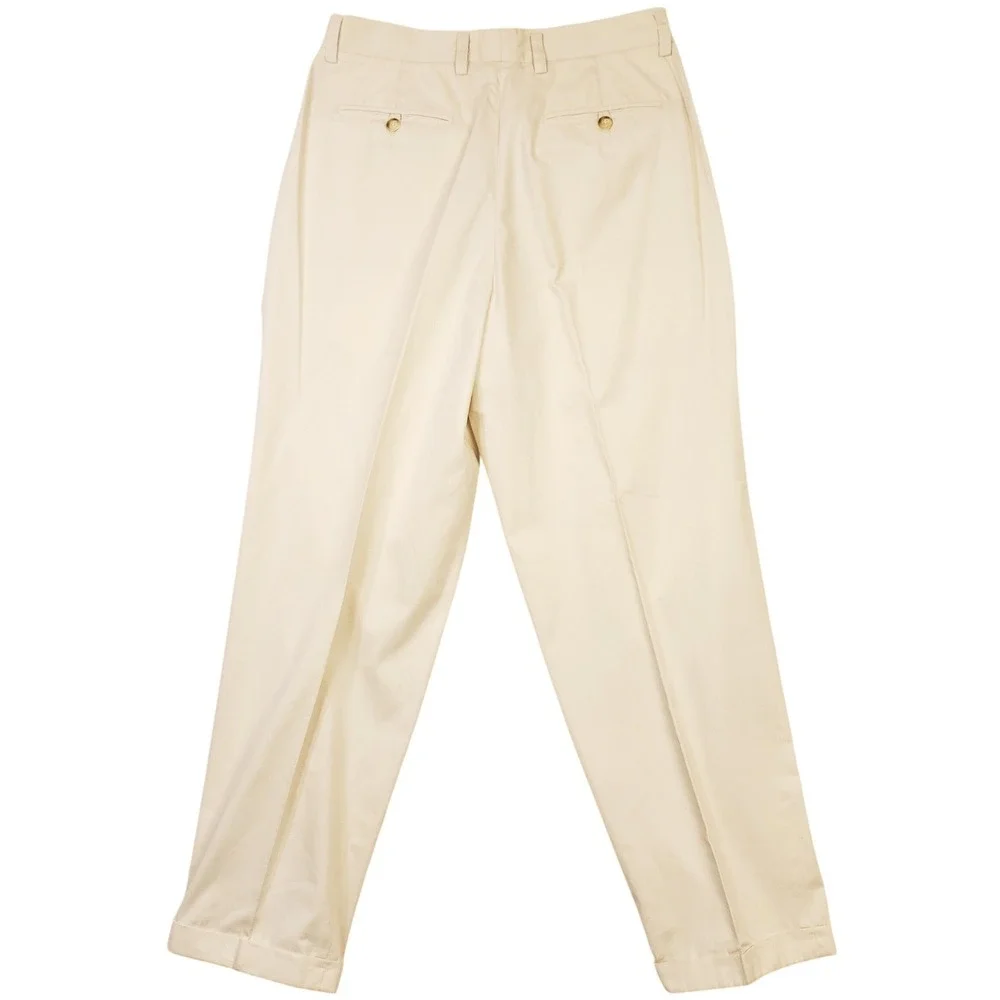 Vintage Banana Republic Chinos Mens 33L Cream Pleated Cuffed Trousers Italy Made